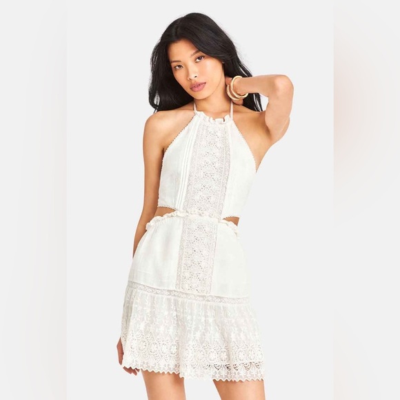 LoveShackFancy Kesia Mini Dress White Lace Cutout Smocked Size XS - Picture 2 of 16